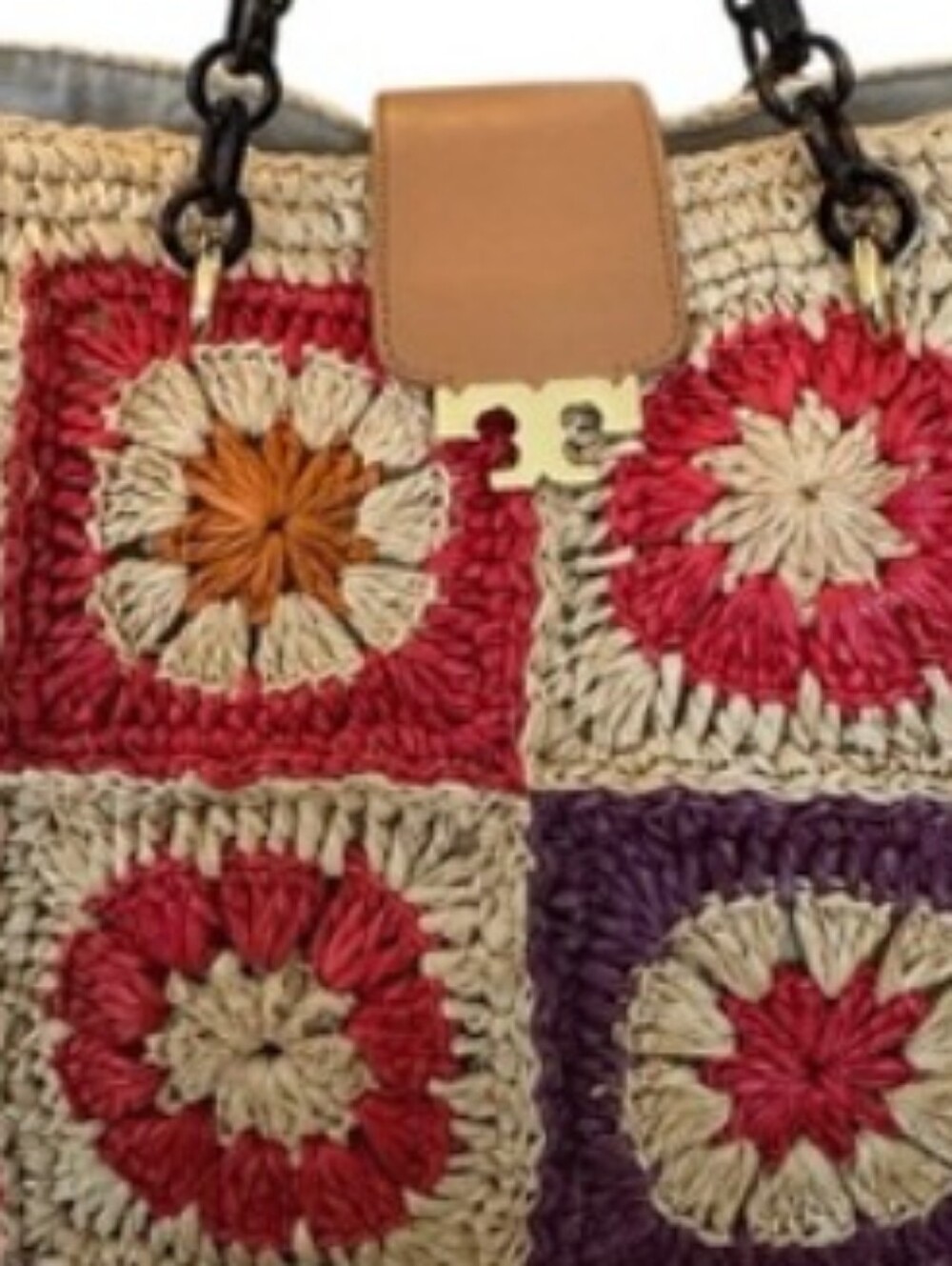 Tory Burch-Raffia Granny Patchwork Square Tote Bag ❤️ - Picture 3 of 10